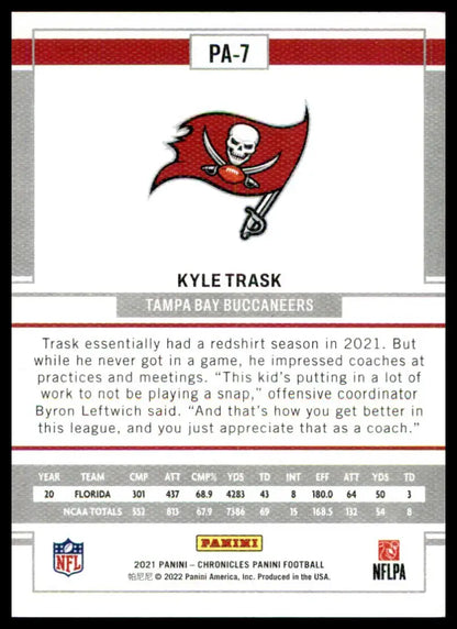 Kyle Trask football card from Panini Chronicles 2021 Tampa Bay Buccaneers collection