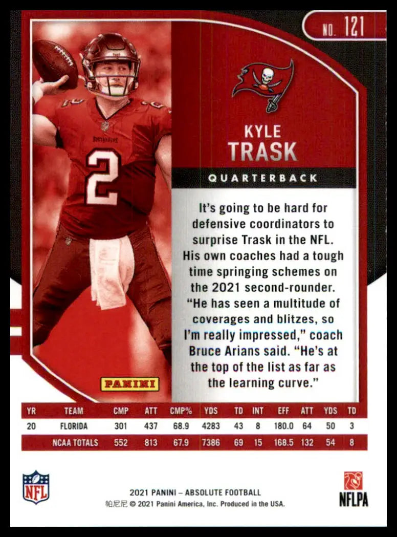 Kyle Trask football card from Panini Absolute 2021 Rookie Collection Tampa Bay Buccaneers