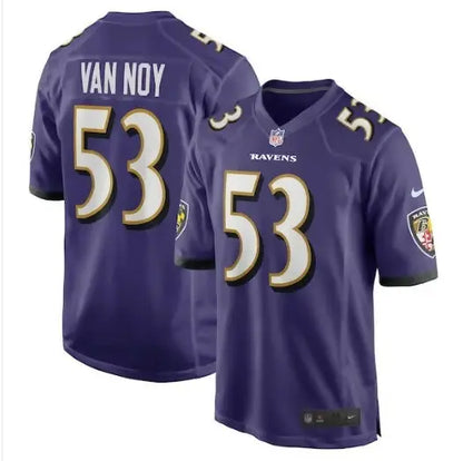 Purple Baltimore Ravens football jersey featuring Kyle Van Noy Nike Team Game design