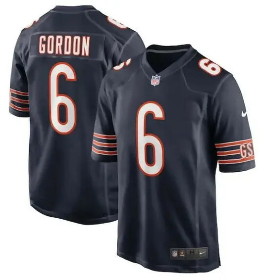 Dark blue Chicago Bears Nike Game Player Jersey with number 6 and GORDON on back