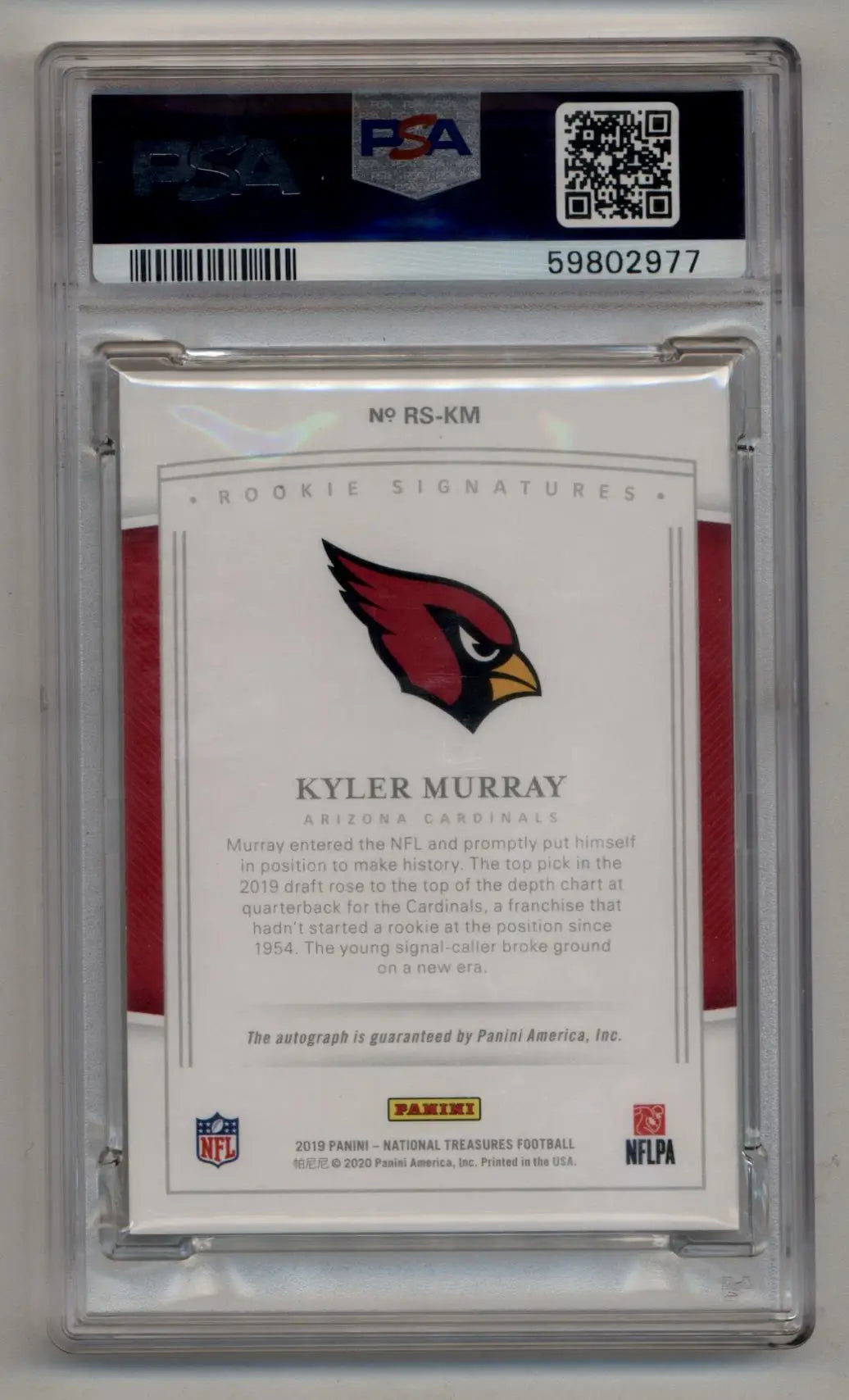 Kyler Murray 2019 National Treasures Rookie Auto 11/99 PSA 9 Mint Auto 10 - Singles