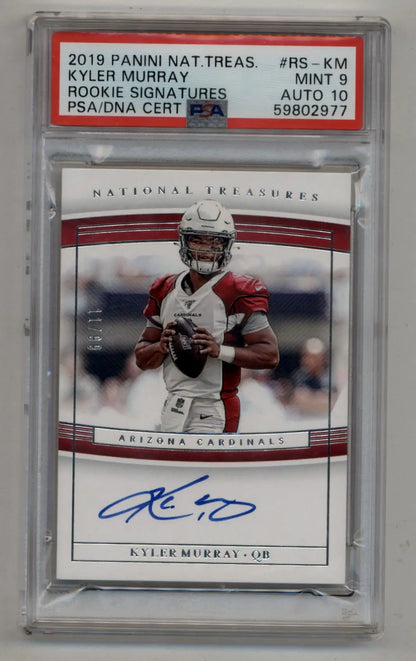 PSA-graded Kyler Murray 2019 National Treasures rookie auto card featuring Arizona Cardinals quarterback