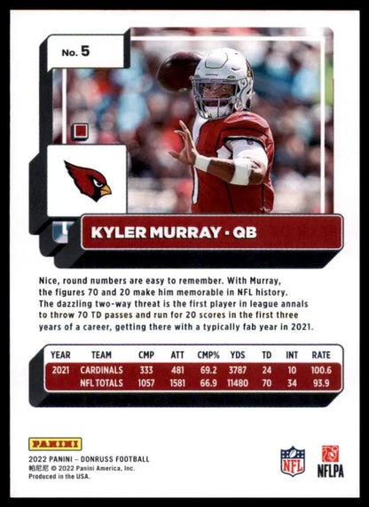 Kyler Murray football card from the 2022 Donruss Arizona Cardinals collection