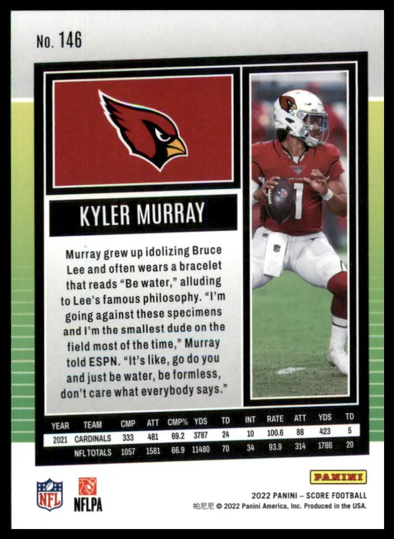 Kyler Murray football card from 2022 Score series, Arizona Cardinals collectible