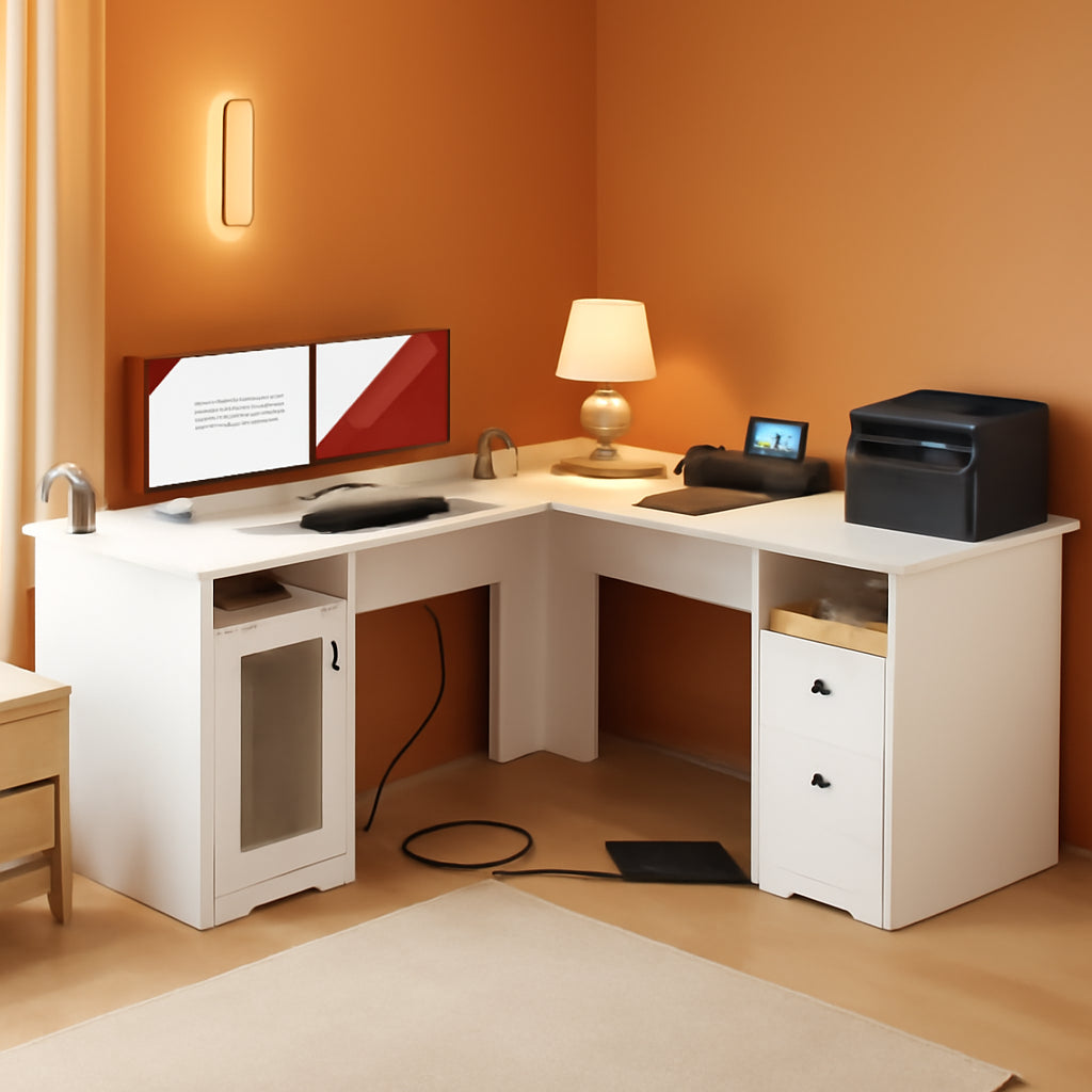 L Shaped Computer Desk with Power Outlets and USB Ports-0
