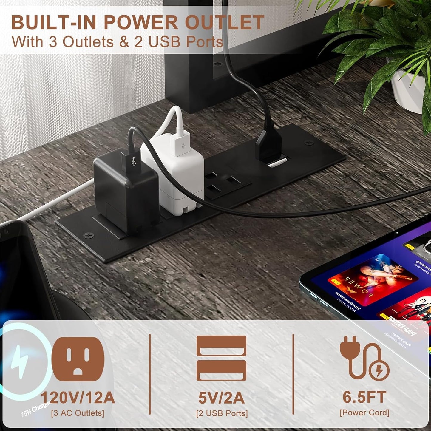 L Shaped Gaming Desk with Power Outlets & LED Lights, Small L- Shaped Desk Computer Corner Desk with Monitor Stand & Storage Shelf, Home Office Desk Writing Desk with Storage Bag, Grey Oak-2