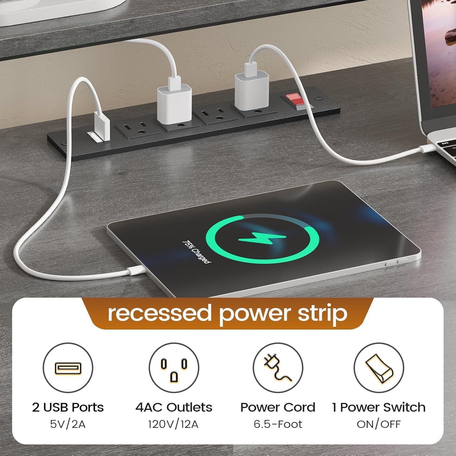 L Shaped Office Desk, 66" Home Office Desk with File Drawer & Power Outlet, Gaming Desk with Led Lights, Corner Computer Desk with Monitor Shelf, Printer Storage Shelves, Two Person Desk, Grey-4