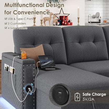 L Shaped Sleeper Sofa Bed with Storage and USB Port-2