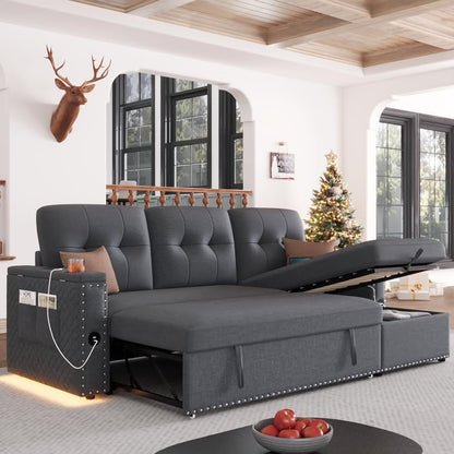 L Shaped Sleeper Sofa Bed with Storage and USB Port-0