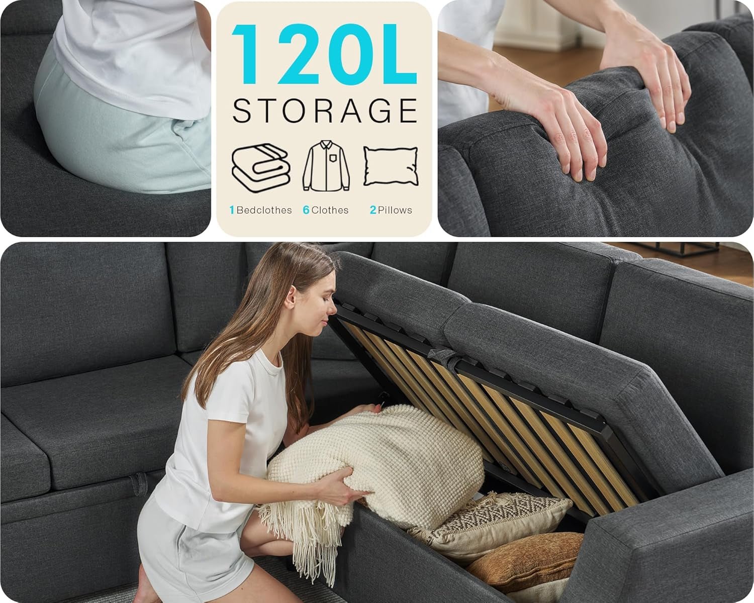 L Shaped Sleeper Sofa Bed with Storage for Comfort-3