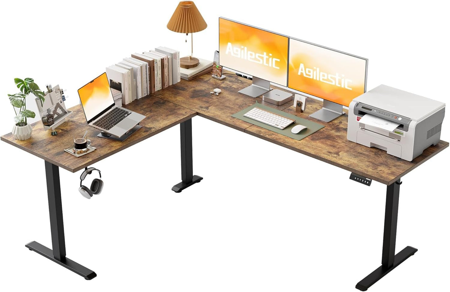 L-Shaped Standing Desk Adjustable Height, Electric Corner Standing Desk, Sit Stand up Desk, 75X61 Inch Sit Stand Computer Table, Rustic Brown-0