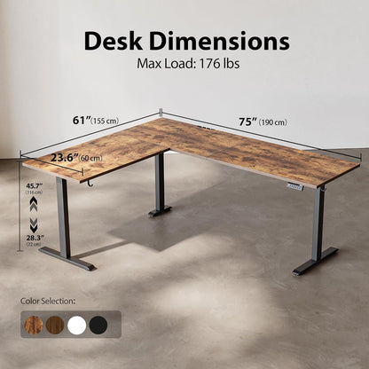L-Shaped Standing Desk Adjustable Height, Electric Corner Standing Desk, Sit Stand up Desk, 75X61 Inch Sit Stand Computer Table, Rustic Brown-2
