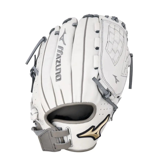 Mizuno Prime Elite Pitcher/Outfield Fastpitch Softball Glove 12" | Fastpitch FIELDERS MITT | RH White-Grey