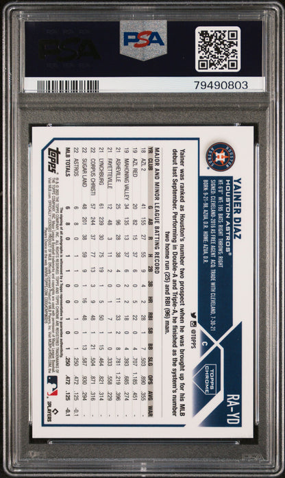 Yainer Diaz 2023 Topps Chrome Blue Raywave Auto PSA 10 Gem Mint