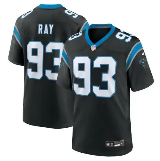 Black Carolina Panthers Nike Team Game Jersey with RAY 93 in white and light blue outlines