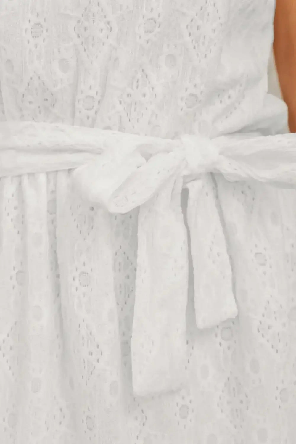 Lace Sleeveless Tied Waist Mini Dress - dress