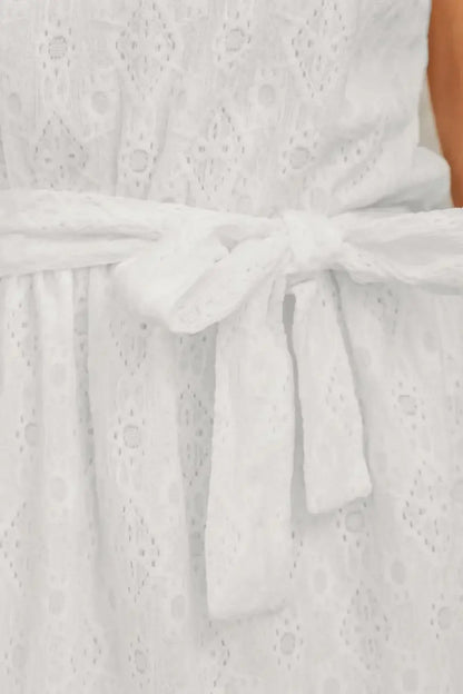 Lace Sleeveless Tied Waist Mini Dress - dress