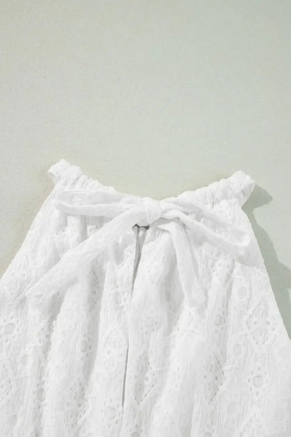 Lace Sleeveless Tied Waist Mini Dress - dress