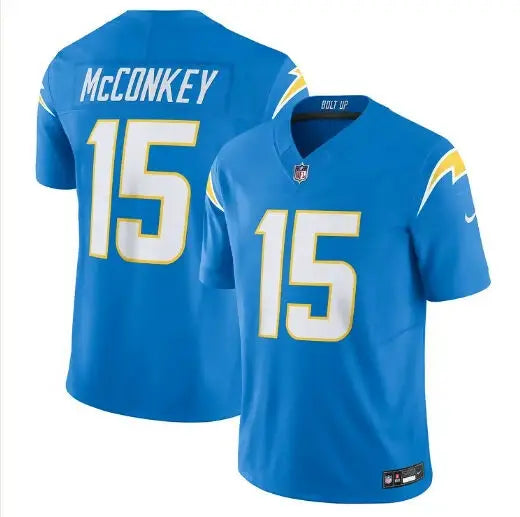 Light blue Los Angeles Chargers McConkey jersey with 15 on front and back