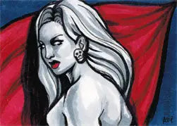 Stylized portrait of a woman with long white hair in Lady Death Sketch Card by Ashleigh Popplewell