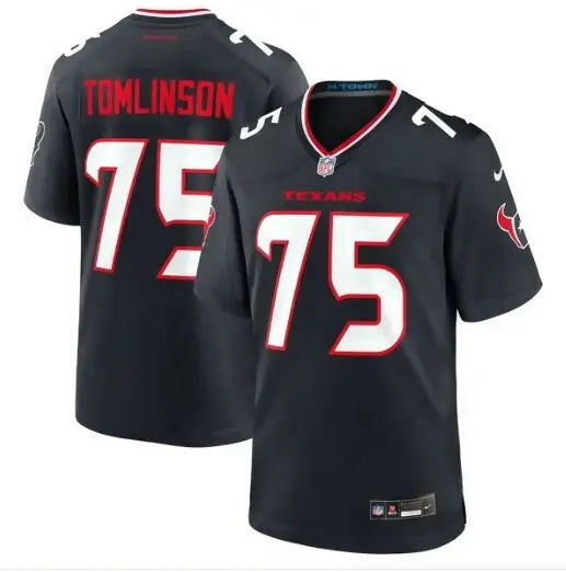 Black Houston Texans Nike Team Game Jersey with number 75 and Tomlinson on the back