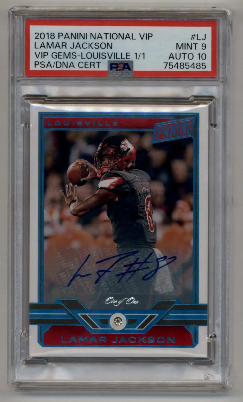 Lamar Jackson 2018 National VIP Gems Auto 1/1 PSA 9 Mint Auto 10 - Singles