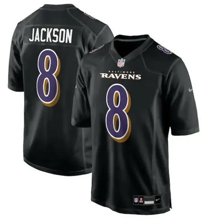 Black Lamar Jackson Baltimore Ravens Nike Game Jersey with number 8 and Jackson on back