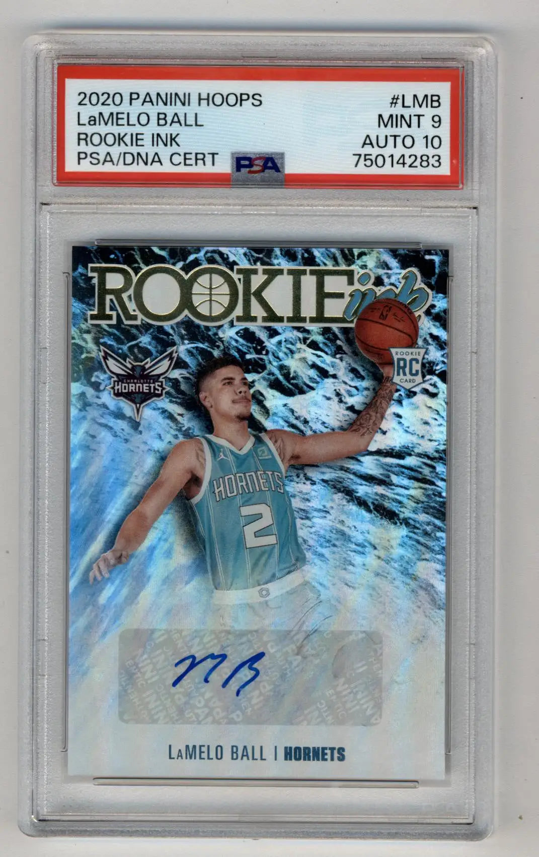 LaMelo Ball 2020-21 Hoops Rookie Ink basketball card with PSA 9 Mint Auto 10 grade