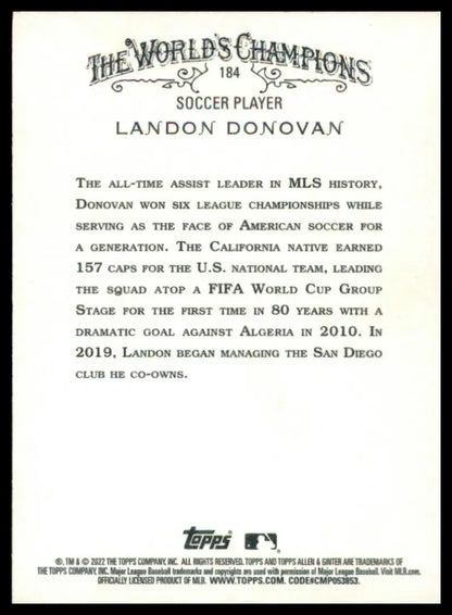 Landon Donovan soccer card from Topps Allen & Ginter 2022 product