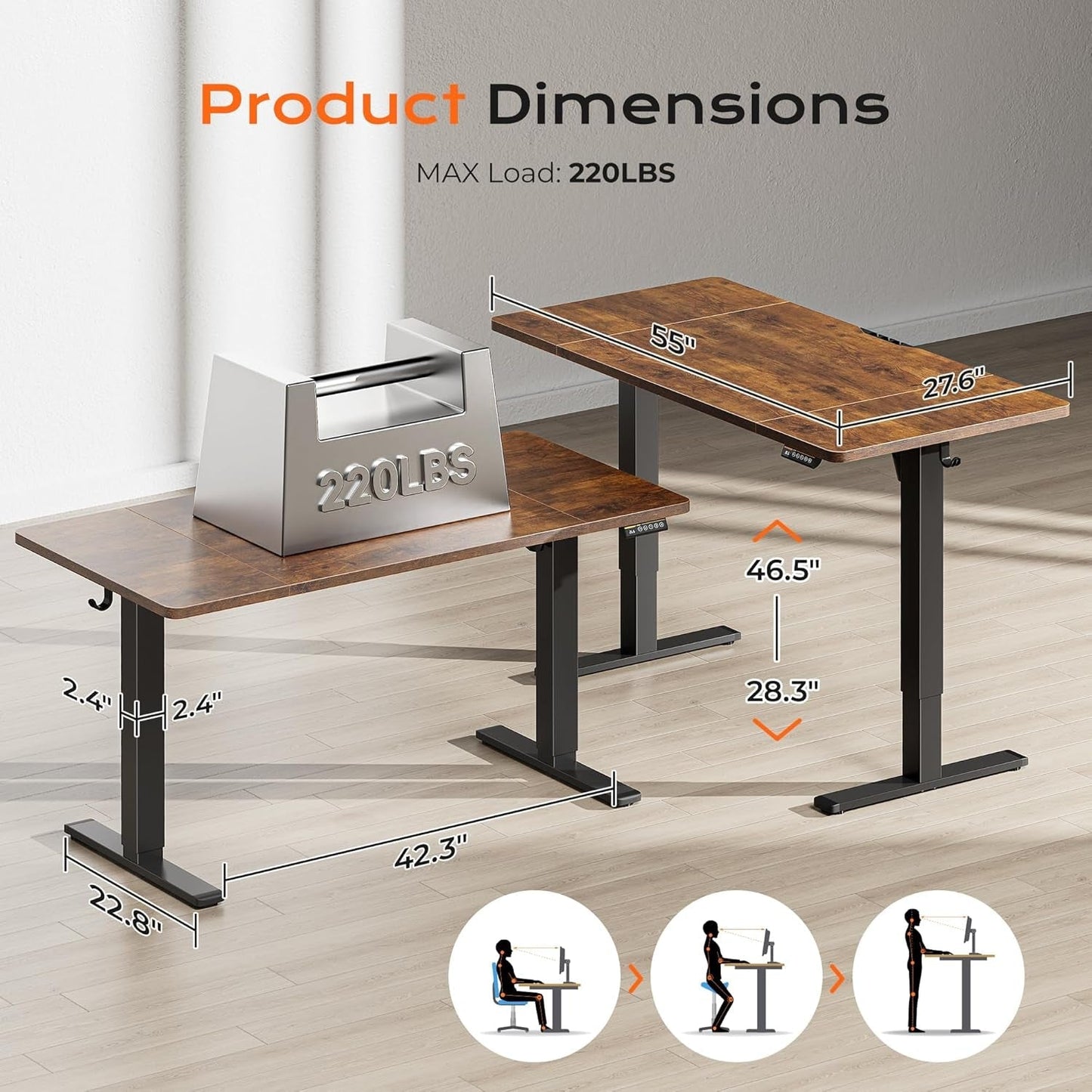 Large Electric Standing Desk Adjustable Height with Hooks-1