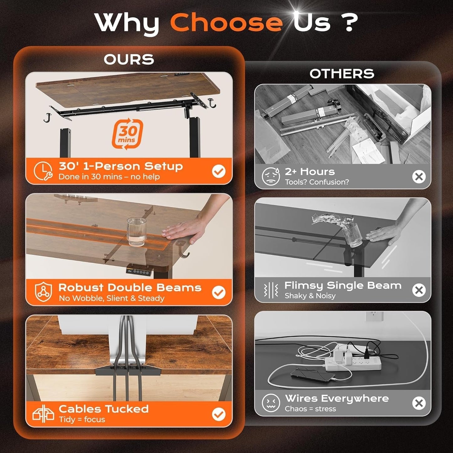 Large Electric Standing Desk Adjustable Height with Hooks-4