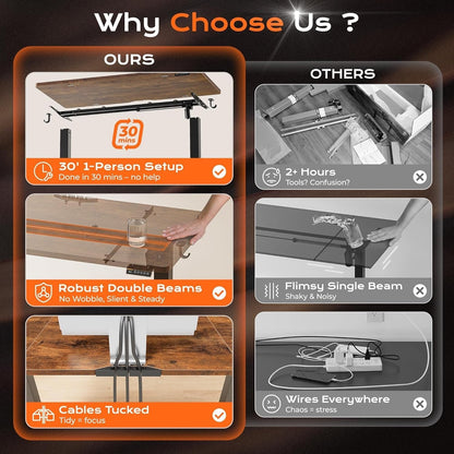 Large Electric Standing Desk Adjustable Height with Hooks-4