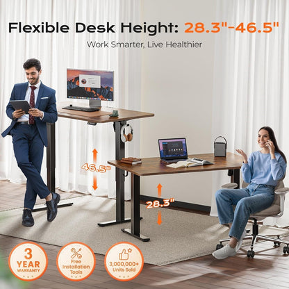 Large Electric Standing Desk Adjustable Height with Hooks-2