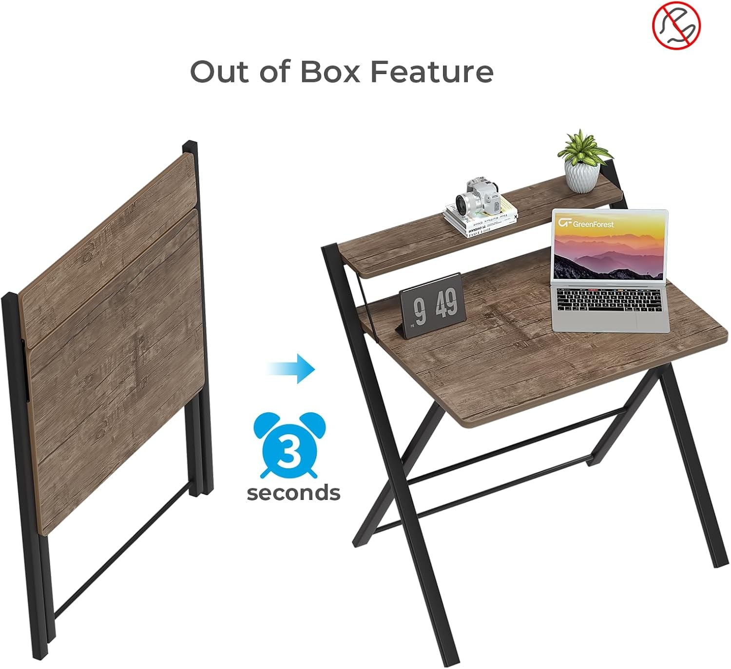 Large Foldable Computer Desk With Shelf For Space Saving-3