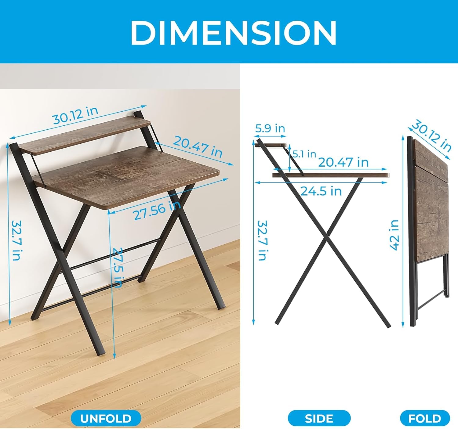 Large Foldable Computer Desk With Shelf For Space Saving-2