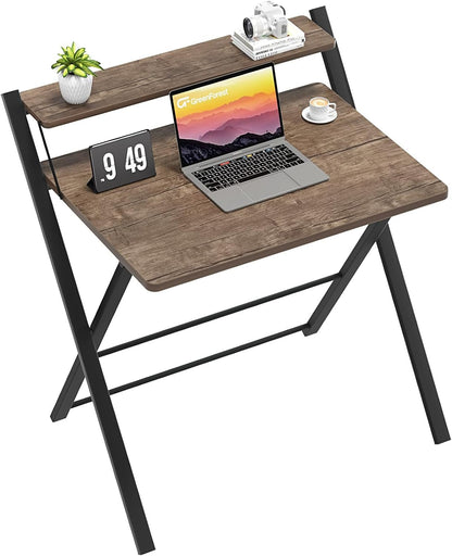 Large Foldable Computer Desk With Shelf For Space Saving-0