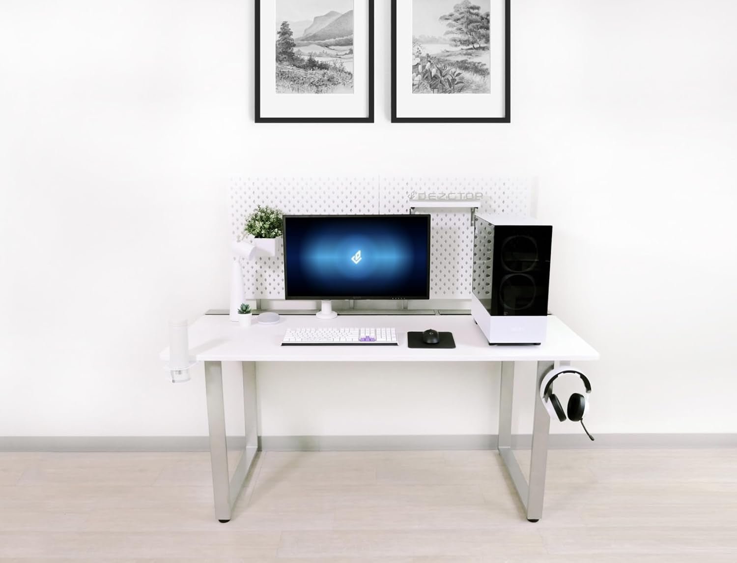 Large Gaming Desk with Pegboard and Cable Management-1