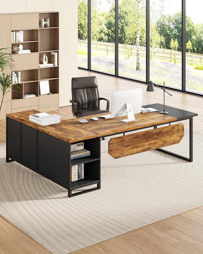 Large L Shaped Executive Desk and File Cabinet Combo-1
