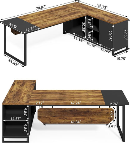 Large L Shaped Executive Desk and File Cabinet Combo-2