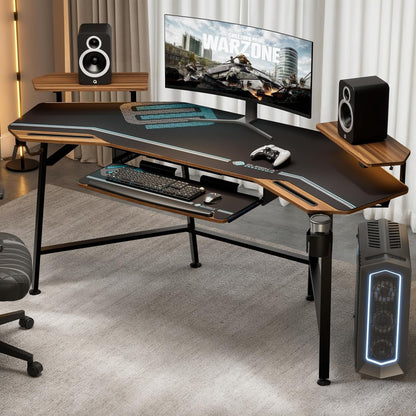 Large Wing-Shaped Gaming Desk With Keyboard Tray-3