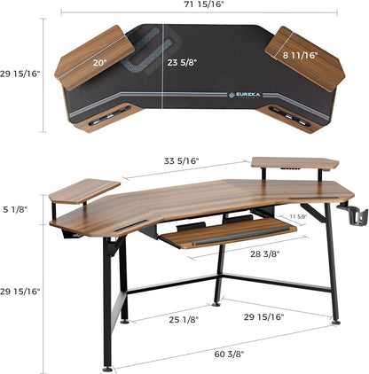 Large Wing-Shaped Gaming Desk With Keyboard Tray-2
