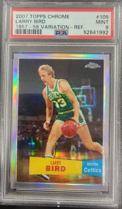 Larry Bird 2007 Topps Chrome Topps Chrome mint trading card with refractor finish