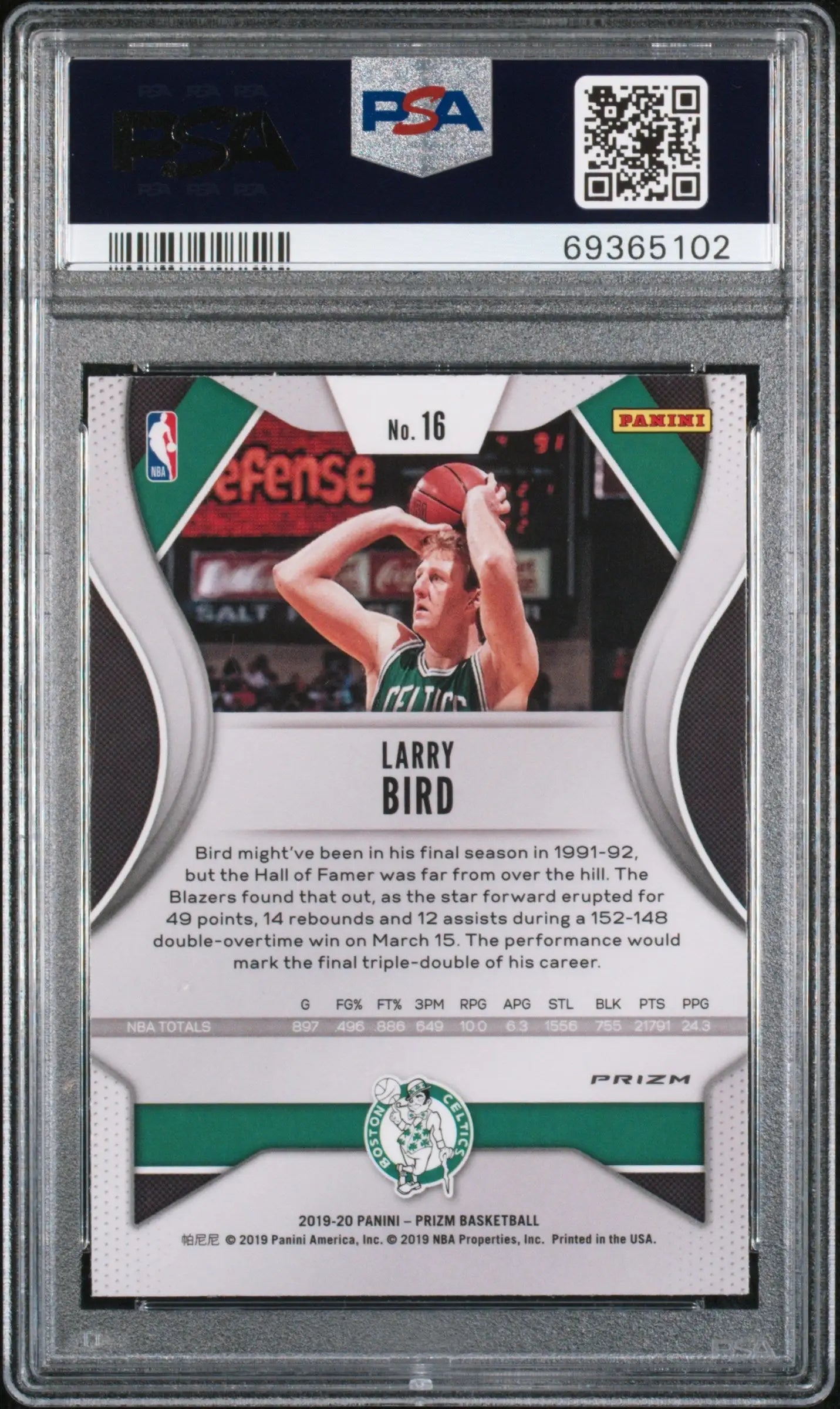 Graded Larry Bird Panini Prizm Purple Wave basketball trading card PSA 10 Gem Mint
