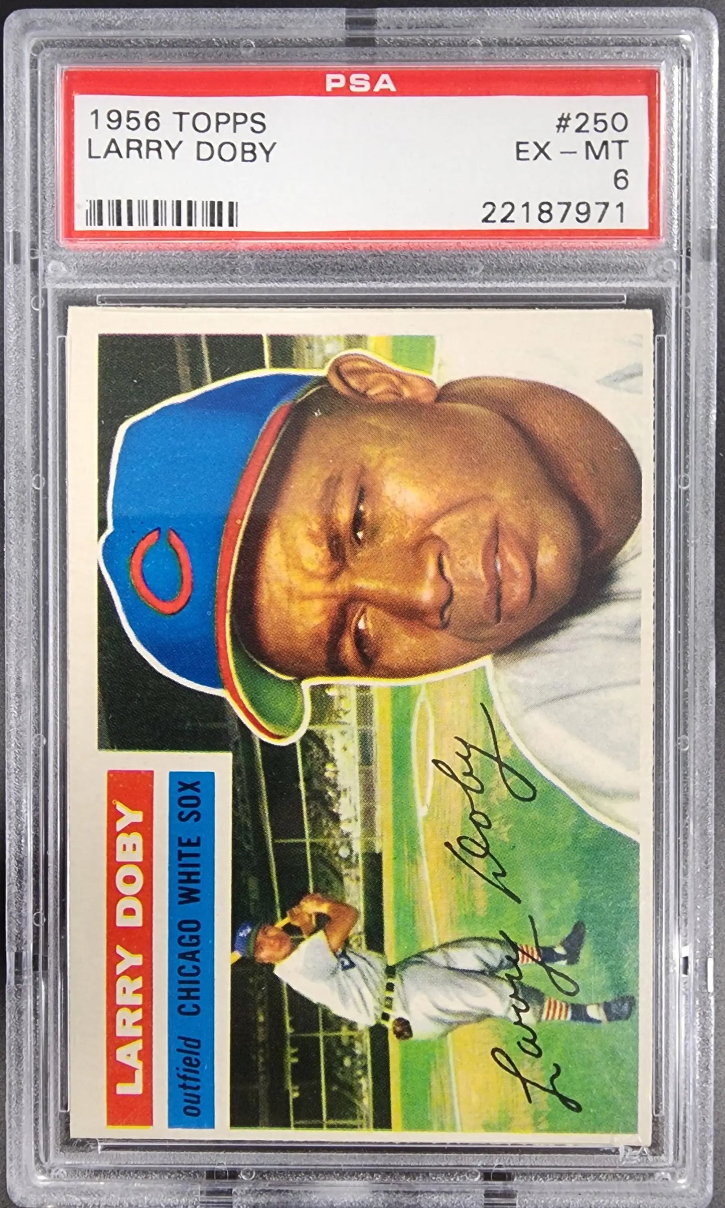 Larry Doby 1956 Topps #250 baseball card PSA EX-MT 6 in protective case for trading cards
