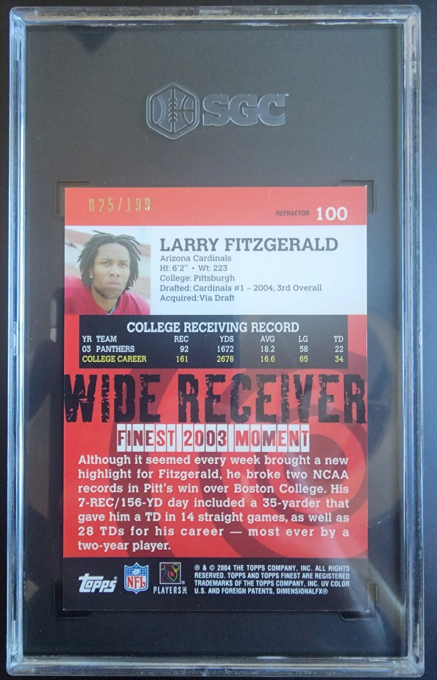 Larry Fitzgerald 2004 Topps Finest Refractor #25/199 SGC 9 Mint - Singles