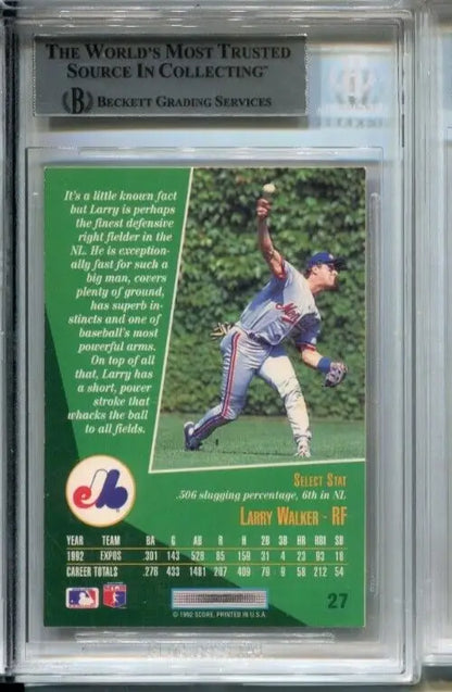 Larry Walker Beckett BAS Signed 1993 Select #27 Autograph Rockies HOF BGS Auto