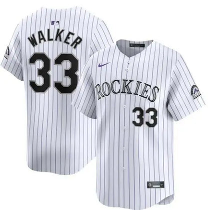 White pinstripe baseball jersey from Larry Walker Colorado Rockies Nike Home Limited Player Jersey