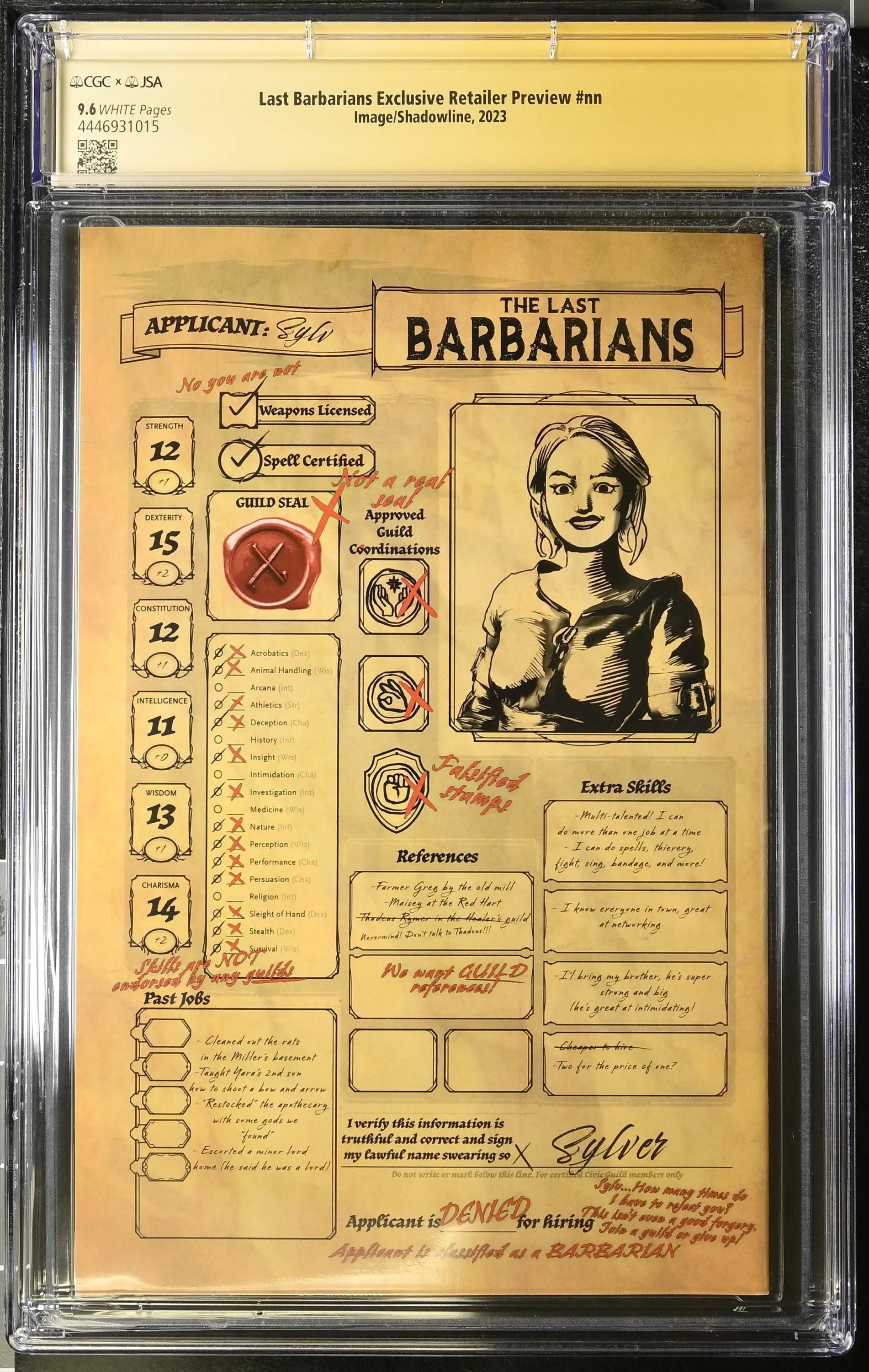 Character sheet for The Barbarians with art and stats in Last Barbarians Retailer Preview by Brian Haberlin