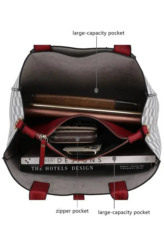 Open-top Mia Navy Satchel with multiple compartments, zipper pocket, and turn lock closure