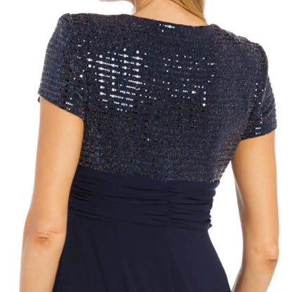 Navy blue sequined top with ruched waist from RM Richards Divine Formal Maxi in size 10